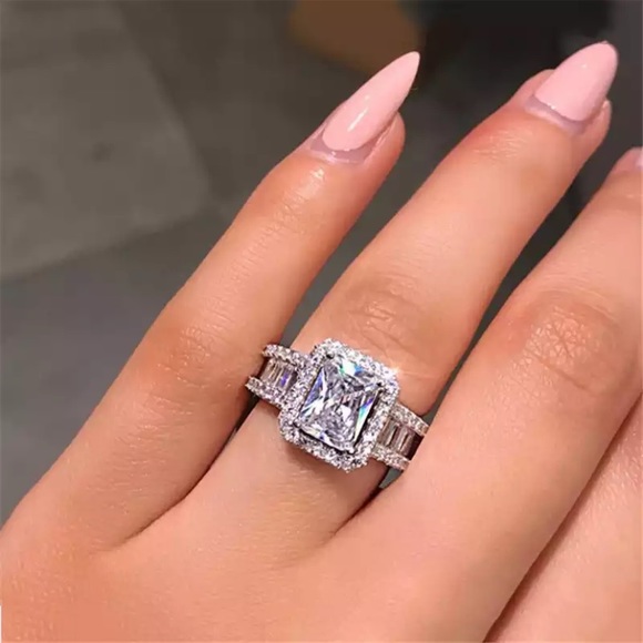 Jewelry - NEW  Stamped 925 Silver Luxury Big Zircon Ring